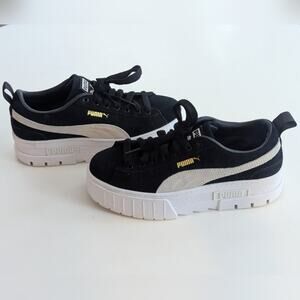 Puma Mayze Women's Chunky Platform Black White Leather Sneakers Trainer, Sz US 7